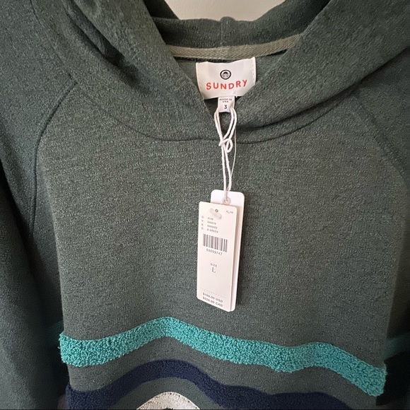 🛍️Sundry Galen Green Chenille Stripe Hoodie L $198 made in USA ANTHROPOLOGIE - Picture 3 of 6